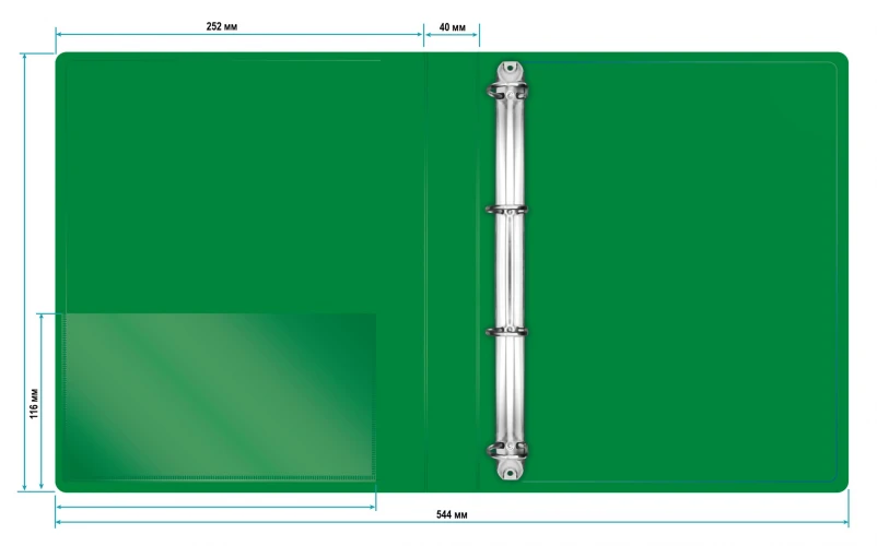 Папка на 4-х D-кольцах Бюрократ -0840/4DGRN A4 пластик 0.8мм кор.40мм внутр. с вставкой зеленый