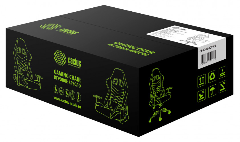 Кресло игровое Cactus с RGB-подсветкой черный эко.кожа с подголов. крестов. сталь