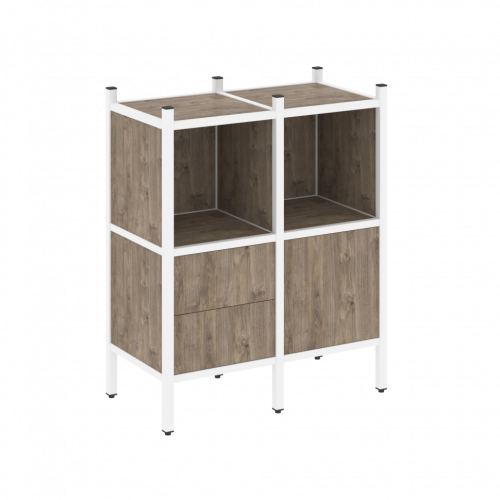 Loft Прямой стеллаж наборный VR.L-02 Тиквуд тёмный/Белый металл 862*446*1047