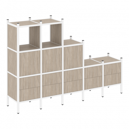 Loft Прямой стеллаж наборный VR.L-19 Дуб аттик/Белый металл 2110*446*1458