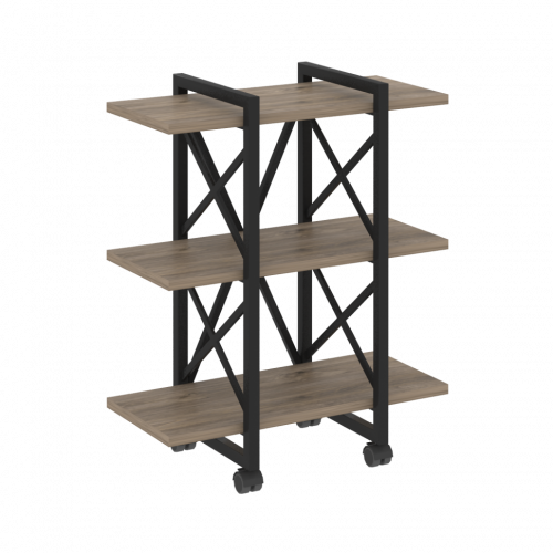 Loft Стеллаж на колесных опорах-3 полки VR.L-MST.K-3.4V Тиквуд тёмный/Чёрный металл 800*400*968