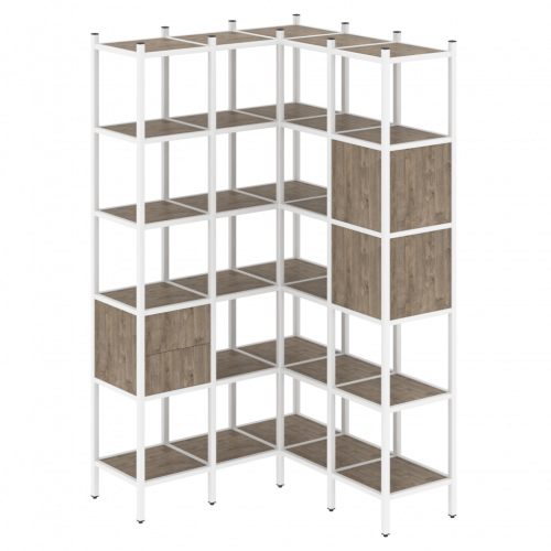 Loft Угловой внутренний стеллаж наборный VR.L-34 Тиквуд тёмный/Белый металл 1278*1278*2280