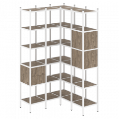 Loft Угловой внутренний стеллаж наборный VR.L-34 Тиквуд тёмный/Белый металл 1278*1278*2280