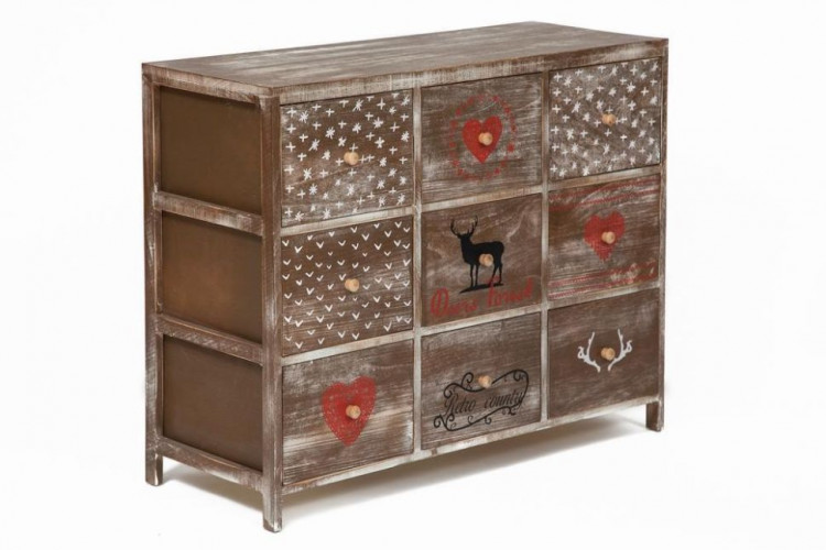 Комод с 9 ящиками Secret De Maison CHRISTMAS 9 ( mod. HX16-007NS ), paulownia, мдф, 80х33х85см, brown antique/ash christmas