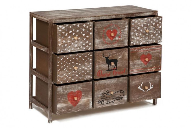 Комод с 9 ящиками Secret De Maison CHRISTMAS 9 ( mod. HX16-007NS ), paulownia, мдф, 80х33х85см, brown antique/ash christmas