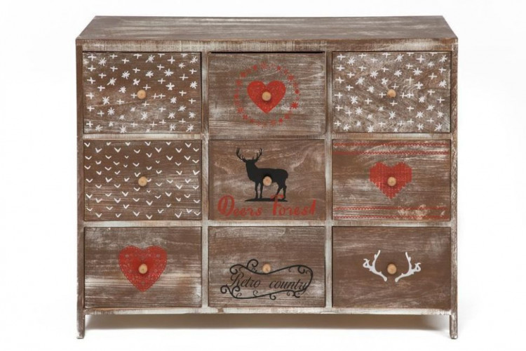 Комод с 9 ящиками Secret De Maison CHRISTMAS 9 ( mod. HX16-007NS ), paulownia, мдф, 80х33х85см, brown antique/ash christmas