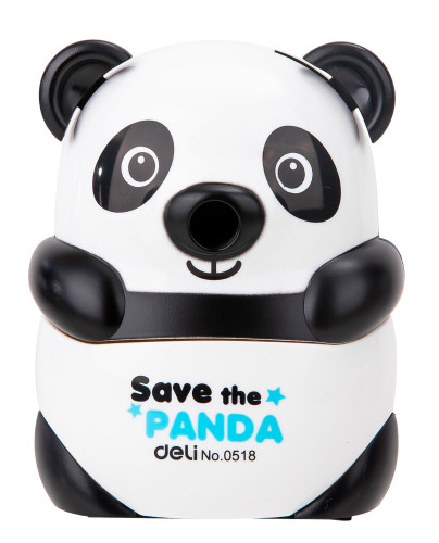 Точилка для карандашей механическая Deli Панда E0518 1 отверстие пластик черный