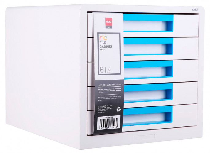 Бокс для документов Deli EZ01033 Rio 5 выдвижных ящиков 277х344х259мм белый/голубой пластик