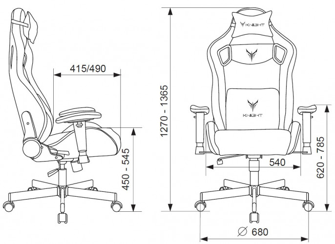 Кресло игровое Knight Outrider черный Light-20 с подголов. крестов. металл