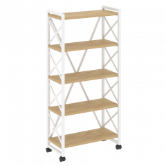 Loft Стеллаж на колесных опорах-5 полок VR.L-MST.K-5.8 Тиквуд светлый/Белый металл 800*400*1704