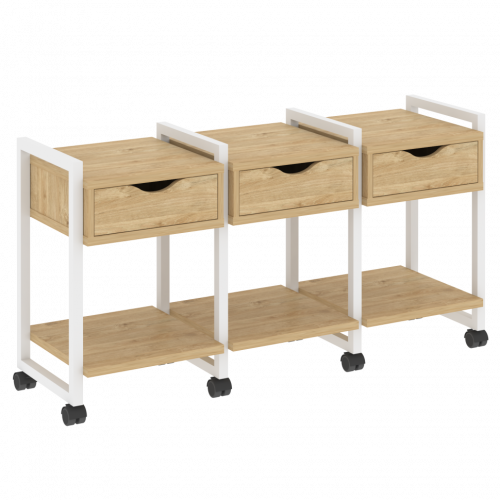 Loft Тумба на колесных опорах наборная. Вариант №4 VR.L-TN-4.K Тиквуд светлый/Белый металл 1440*460*767