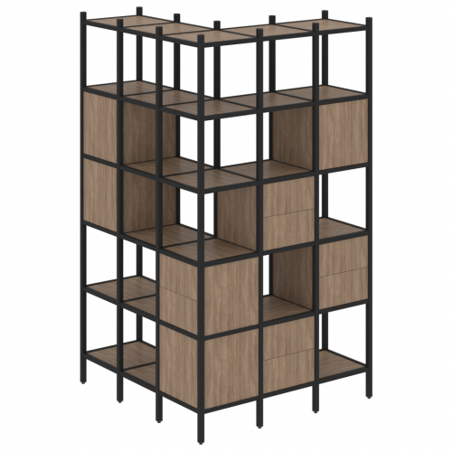 Loft Угловой внешний стеллаж наборный VR.L-53 Дуб аризона/Чёрный металл 1278*1278*2280