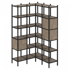 Loft Угловой внутренний стеллаж наборный VR.L-34 Тиквуд тёмный/Чёрный металл 1278*1278*2280