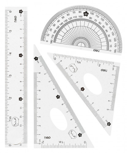 Набор линеек Deli MiYou EH657 пластик дл.15см ассорти компл.:лин.15см./треуг.2шт./трансп. пластиковый пакет с европодв.