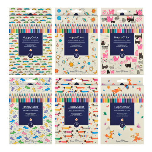 Карандаши цв. Bruno Visconti HappyColor 30-0052 трехгран. дерево 18цв. карт.кор.