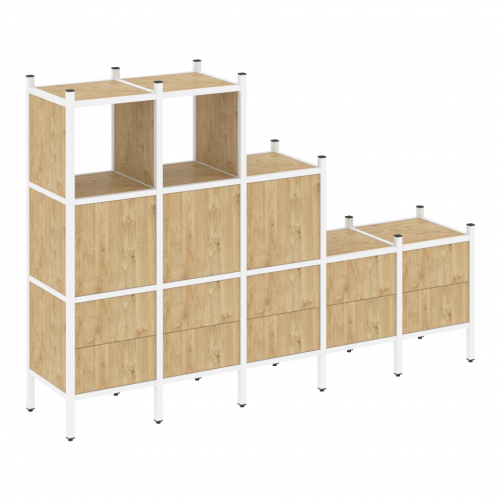 Loft Прямой стеллаж наборный VR.L-19 Тиквуд светлый/Белый металл 2110*446*1458