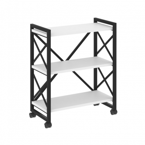 Loft Стеллаж на колесных опорах-3 полки VR.L-MST.K-3.8 Белый бриллиант/Чёрный металл 800*400*968