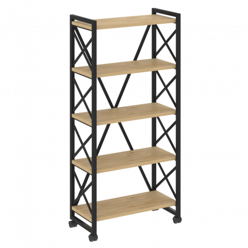 Loft Стеллаж на колесных опорах-5 полок VR.L-MST.K-5.8 Тиквуд светлый/Чёрный металл 800*400*1704
