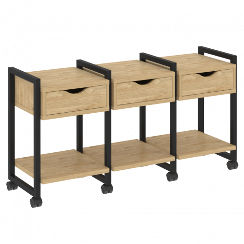 Loft Тумба на колесных опорах наборная. Вариант №4 VR.L-TN-4.K Тиквуд светлый/Чёрный металл 1440*460*767