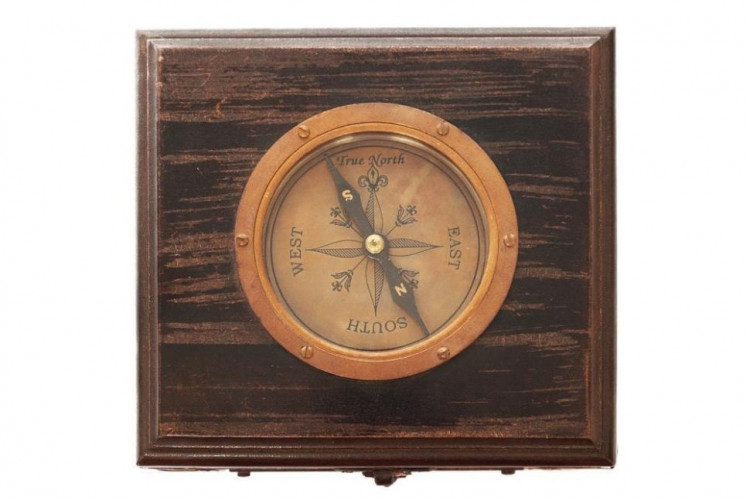 Бинокль в деревянной подарочной коробке с компасом и латунным декором Secret De Maison( mod. 48366 ), латунь/дерево/кожа, 8х15х14см, античная медь/коричневый