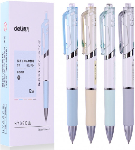 Ручка гелев. автоматическая Deli S11-BK ассорти черн. черн. линия 0.5мм резин. манжета