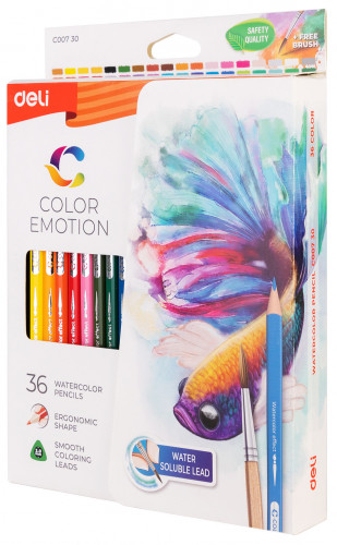 Карандаши цв. Deli EC00730 Color Emotion акварель. липа 36цв. коробка/европод.