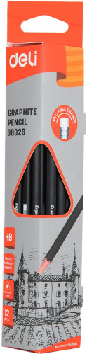Карандаш ч/г Deli E38029 HB трехгран. кор.европод. (12шт)