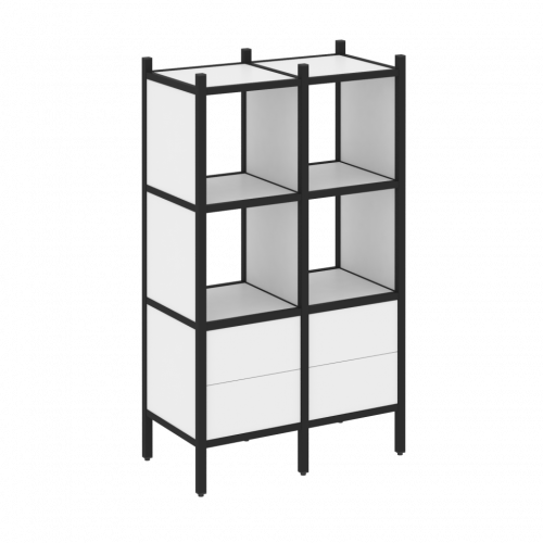 Loft Прямой стеллаж наборный VR.L-03 Белый бриллиант/Чёрный металл 862*446*1458