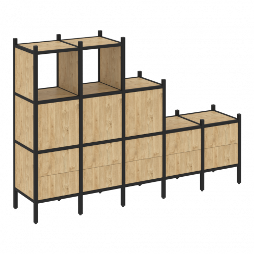 Loft Прямой стеллаж наборный VR.L-19 Тиквуд светлый/Чёрный металл 2110*446*1458