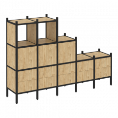 Loft Прямой стеллаж наборный VR.L-19 Тиквуд светлый/Чёрный металл 2110*446*1458