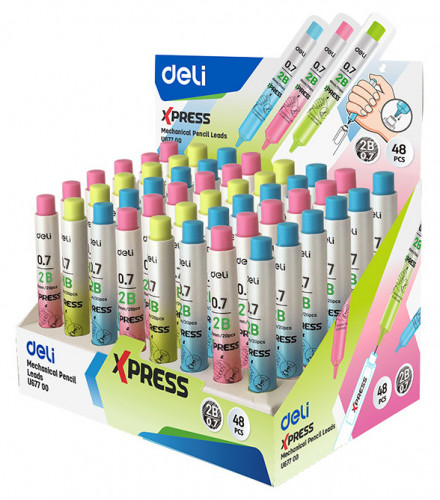 Грифель Deli EU67700 0.7мм 2B ассорти