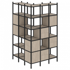 Loft Угловой внешний стеллаж наборный VR.L-53 Дуб аттик/Чёрный металл 1278*1278*2280