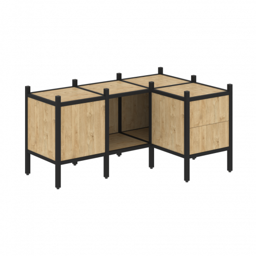 Loft Угловой внутренний стеллаж наборный VR.L-26 Тиквуд светлый/Чёрный металл 1278*862*636