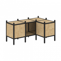 Loft Угловой внутренний стеллаж наборный VR.L-26 Тиквуд светлый/Чёрный металл 1278*862*636