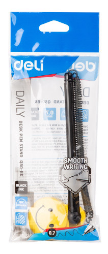 Ручка шариков. автоматическая Deli EQ50-BK черный/прозрачный d=0.7мм черн. черн. (1шт) на подставке резин. манжета