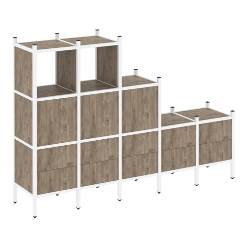 Loft Прямой стеллаж наборный VR.L-19 Тиквуд тёмный/Белый металл 2110*446*1458