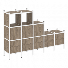 Loft Прямой стеллаж наборный VR.L-19 Тиквуд тёмный/Белый металл 2110*446*1458