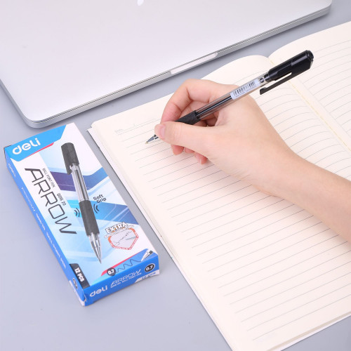 Ручка шариков. Deli Arrow EQ01620 прозрачный/черный d=0.7мм черн. черн. резин. манжета