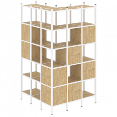Loft Угловой внешний стеллаж наборный VR.L-53 Тиквуд светлый/Белый металл 1278*1278*2280