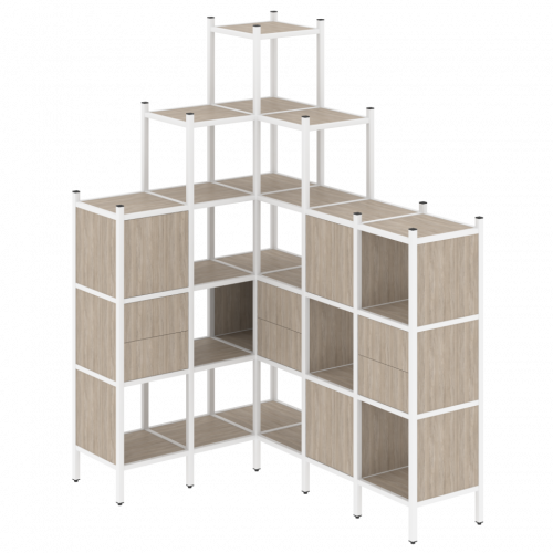 Loft Угловой внутренний стеллаж наборный VR.L-43 Дуб аттик/Белый металл 1278*1694*2280