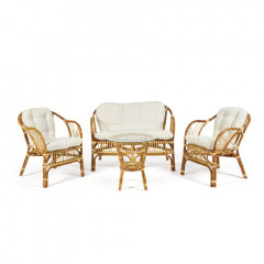 КОМПЛЕКТ &quot; NEW BOGOTA ECO SKIN &quot; ( диван + 2 кресла + стол со стеклом ) /с подушками/, ротанг, кр:61х67х78,5см, дв:108х66х78,5см, ст:D60х56,5см, Natural (натуральный)