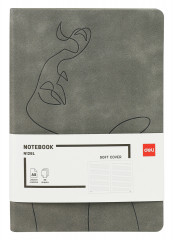 Блокнот Deli EN126LGREY A5 210х143мм искусст. кожа 96л линейка мягкая обложка серый