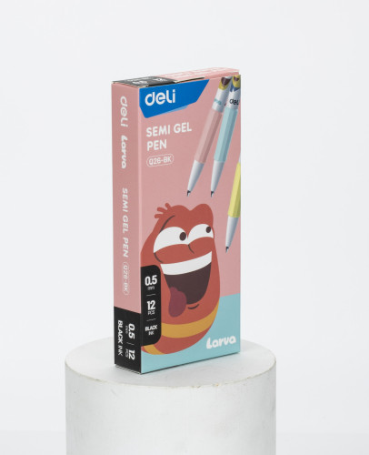 Набор ручек шариков. Deli Larva (EQ26-BK-P) ассорти черн. черн. кор.карт. (12шт) линия 0.5мм резин. манжета