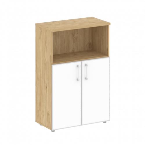 Shift Шкаф средний широкий (2 низких фасада стекло лакобель белый в раме) SK.ST-2.2R white Тиквуд светлый/Стекло white 800*420*1207