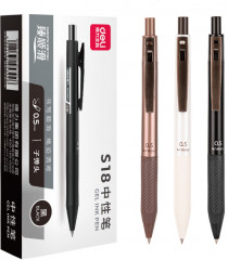 Ручка гелев. автоматическая Deli S18-BK черн черн. черн. линия 0.5мм резин. манжета