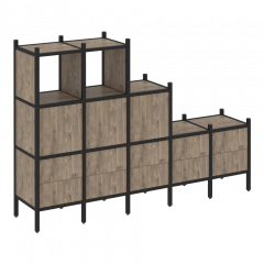 Loft Прямой стеллаж наборный VR.L-19 Тиквуд тёмный/Чёрный металл 2110*446*1458