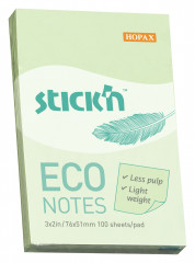 Блок самоклеящийся бумажный Stick`n ECO 21744 51x76мм 100лист. 60г/м2 пастель зеленый