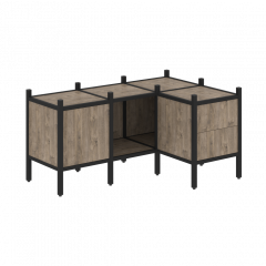 Loft Угловой внутренний стеллаж наборный VR.L-26 Тиквуд тёмный/Чёрный металл 1278*862*636