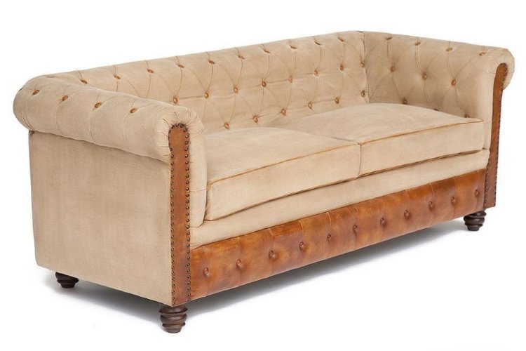 Диван 3-x местный Secret De Maison MANCHESTER (mod. M 129 S), кожа буйвола / ткань хлопок, 190*77*79, Античный темный