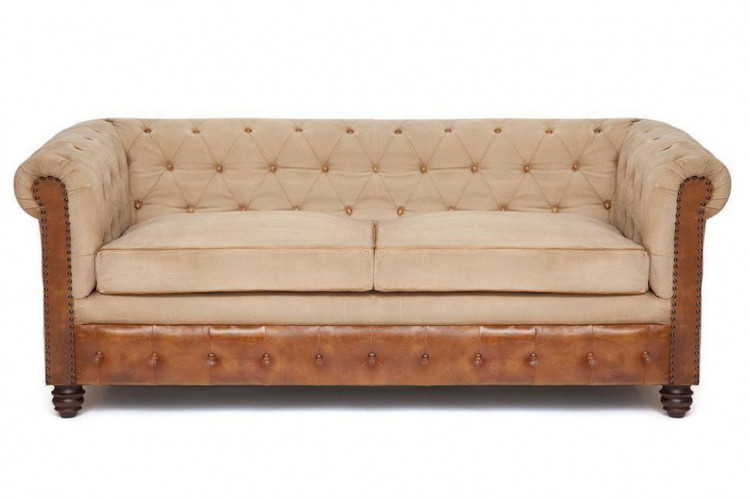 Диван 3-x местный Secret De Maison MANCHESTER (mod. M 129 S), кожа буйвола / ткань хлопок, 190*77*79, Античный темный